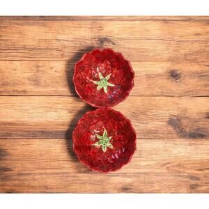 Maxcera Poinsettia Christmas Bowls Set of 2 Red Holiday Serving Dessert Bowls